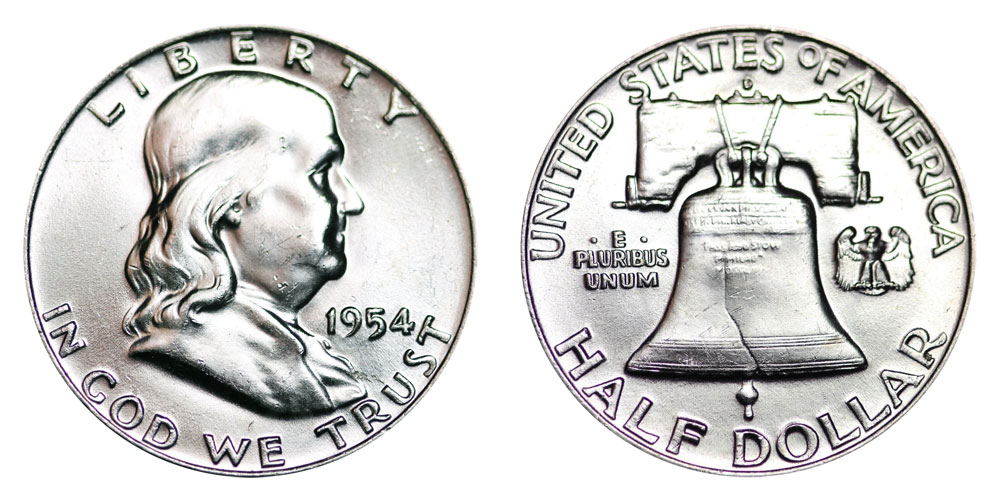 BETTER DATE 1954-D FRANKLIN Silver Half Dollar 90/% Silver BU