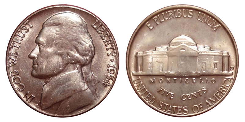 #E212A 1954-PDS Jefferson Nickels