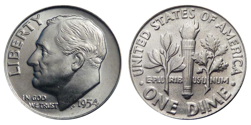 1954 Roosevelt Silver Dime Coin Value Prices, Photos & Info