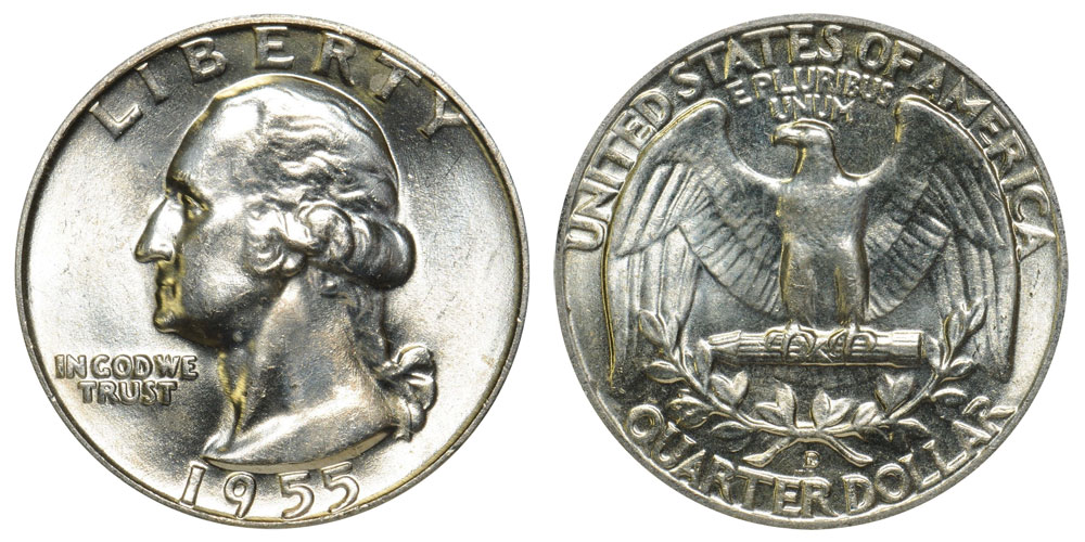 1955-D Roll of 40 Washington Silver Quarters GEM BU 