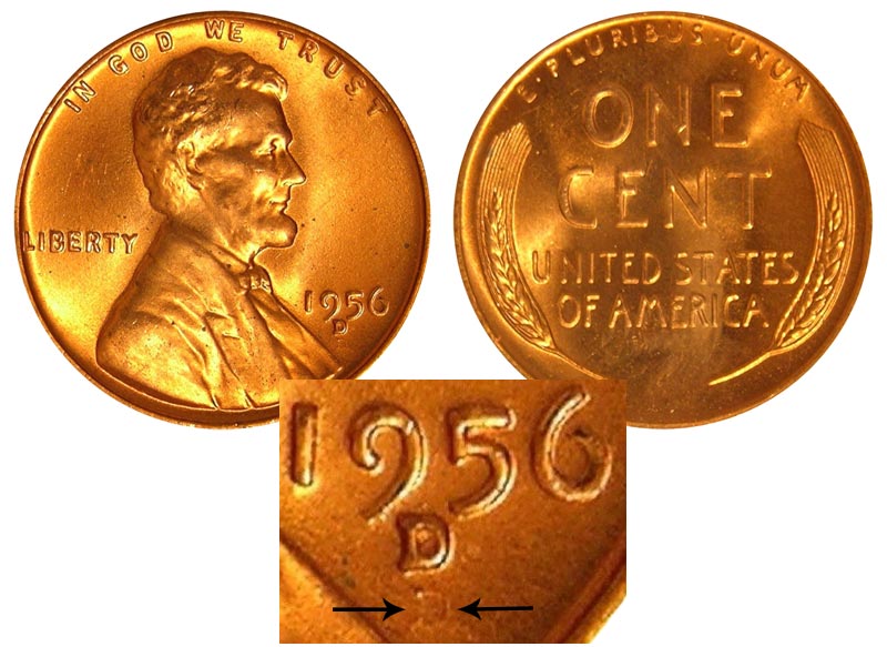 1956 D Lincoln Wheat Penny D Above Shadow D Coin Value Prices, Photos & Info