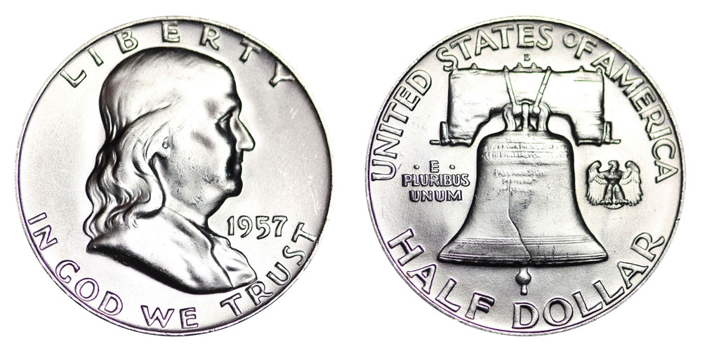 1957-d Franklin Half Dollar Average Grade of Coin You Receive is Photographed