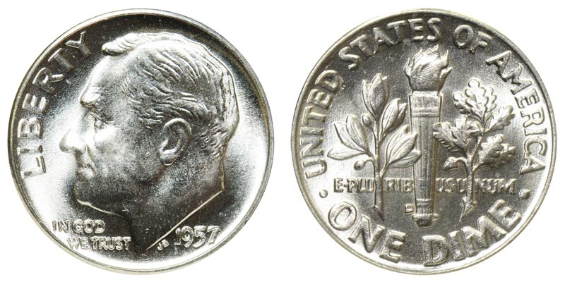 1957-D Silver Roosevelt Dime in Average Circulated Condition   DUTCH AUCTION