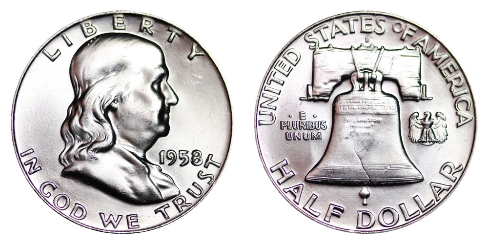 1957 D Franklin Half Dollar 90/% Silver Very Fine VF