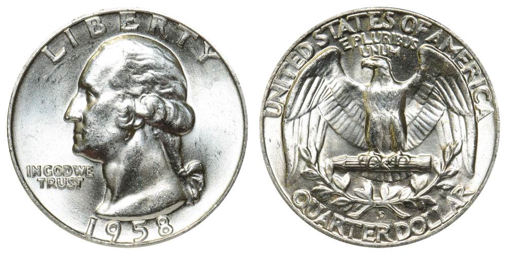 1958-D Roll of 40 Washington Silver Quarters GEM BU