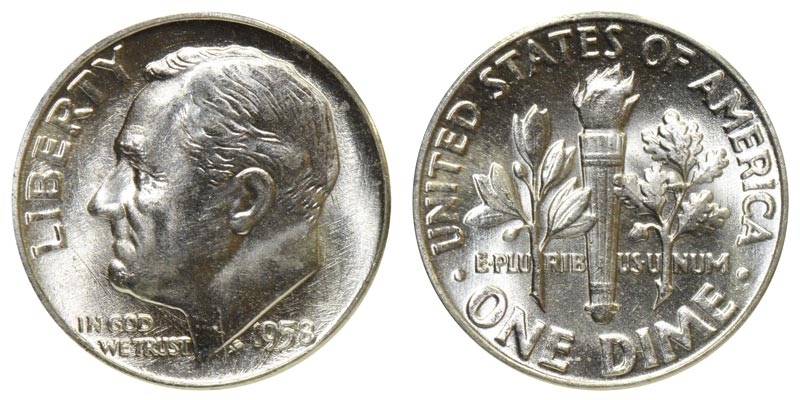 Details about   1958 Roosevelt Dime 90% Silver Gem BU US Coin 