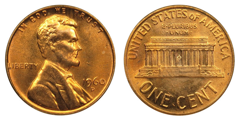 1960 D Lincoln Memorial Penny D Over D - Small Date Over Large