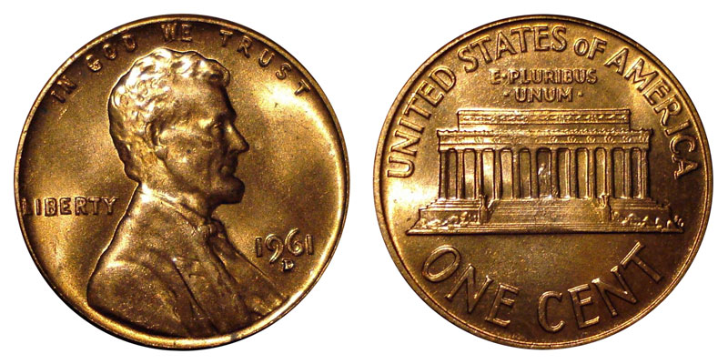 vintage penny 1961 Lincoln Memorial Proof Cent