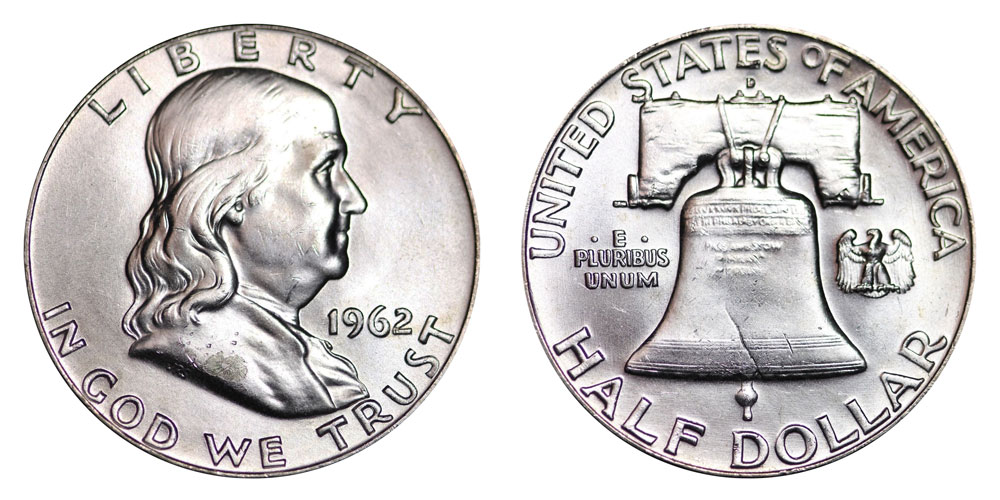 1962 Uncirculated SILVER BU Franklin Half Dollar Coin from Original Roll 