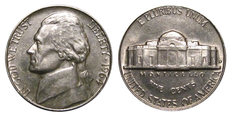 100 Days Free Returns 1964 D Jefferson Nickel Brilliant Uncirculated