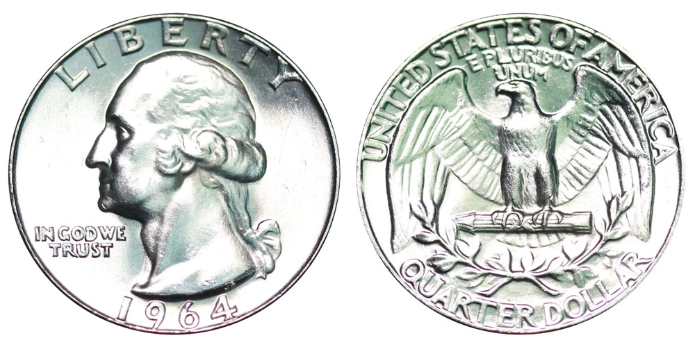 Brilliant Uncirculated One Coin BU 1964-P Washington Quarter 90% Silver 