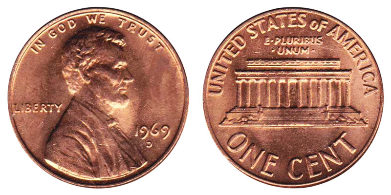 1969-D LINCOLN CENT ROLL 50 COINS GEM BU  ALL 