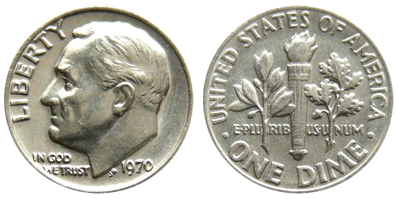 1970 P Roosevelt Uncirculated Dime ~ Raw Coin from Bank Roll 
