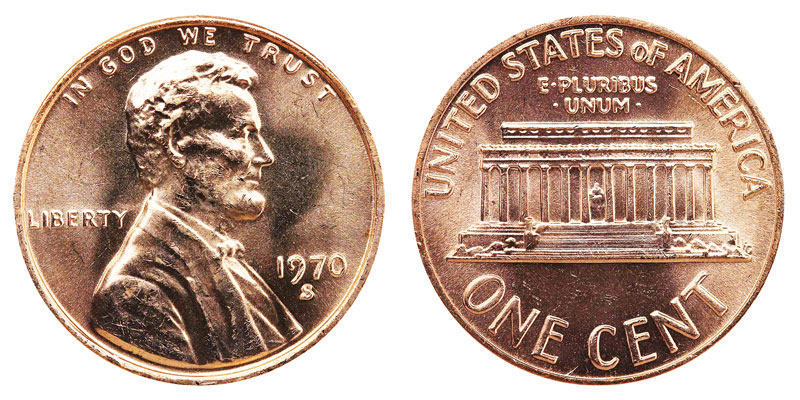 Bright uncirculated. 1970-S Lincoln Cent Large Date 
