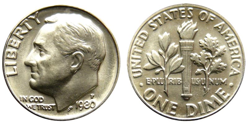 1980 P+D Roosevelt Dimes 2-Coin Set In Mint Cello BU 