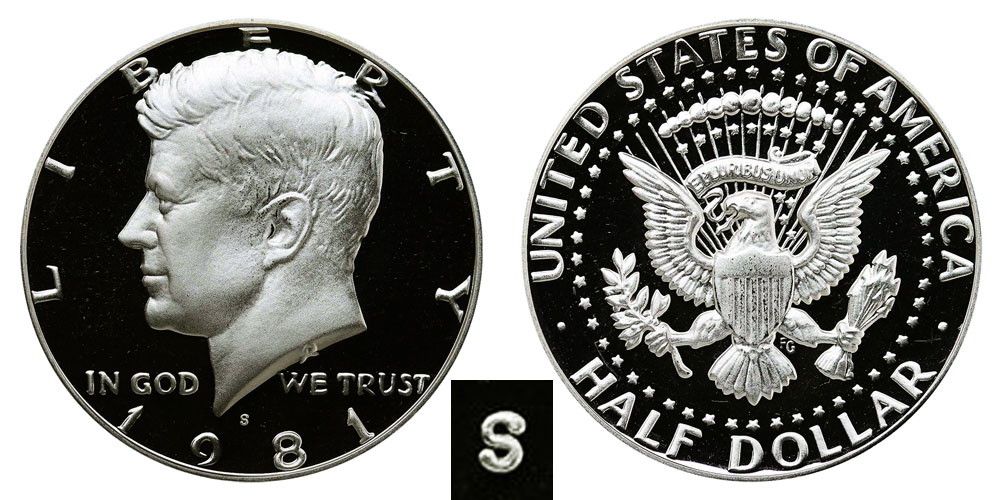 1981-S PROOF KENNEDY HALF DOLLAR CLEAN UNCIRCULATED FROSTED DEEP CAMEO GEM 
