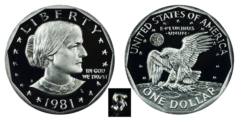 // Gem Proof DCAM // 1 Coin 1981-S *Type 2* Susan B Anthony Dollar 1 SBA 