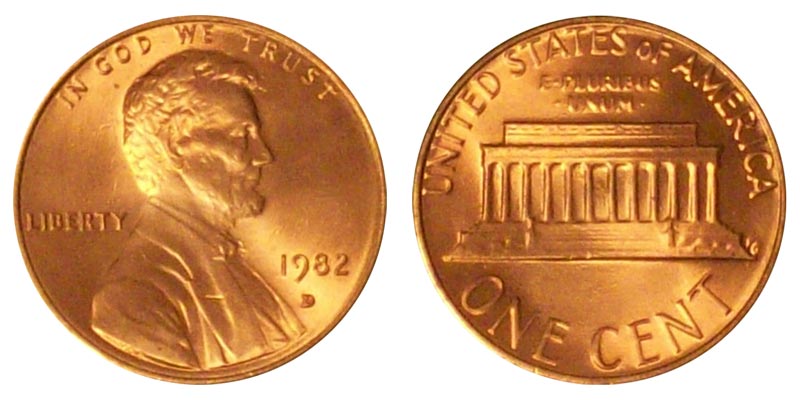 1982 D Lincoln Memorial Penny Zinc - Small Date Coin Value Prices ...