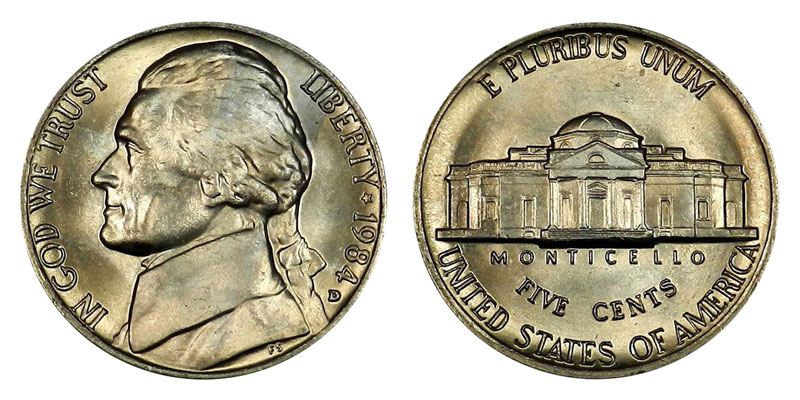 1984 P and D 2 Coin Jefferson Nickel Set 