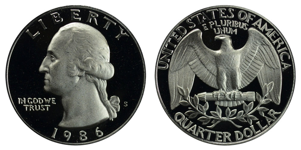 1986 CLAD Proof Washington Quarter 25c Coin 