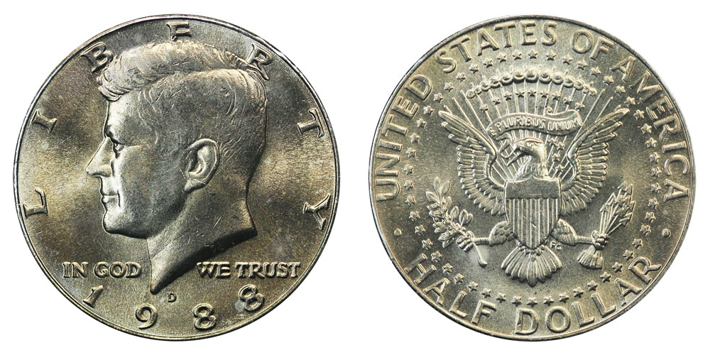 1988-D Kennedy Half Dollar Circulated but Nice !.