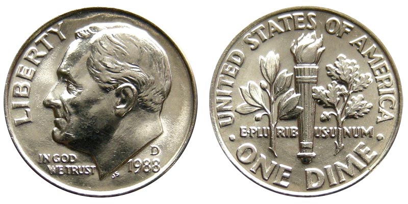 50 Coins 1988 D Roosevelt Dime Roll