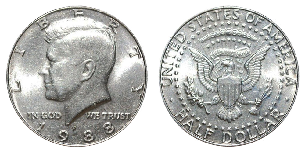 1988 P&D Kennedy Half Dollar Set AU/BU Clad no Silver US 50 Cent Quarter Mint 