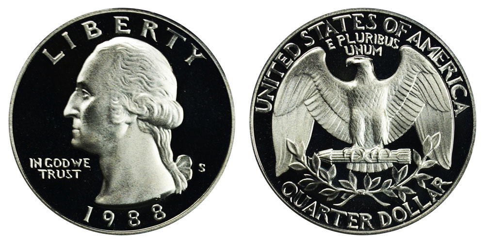 Coin Gem Proof Deep Cameo U.S 1988-S Washington Quarter 