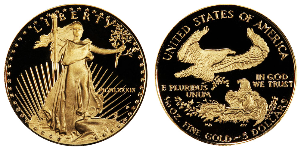 1989 American Gold Eagle Bullion Coin MCMLXXXIX - Proof $5 Tenth Ounce ...