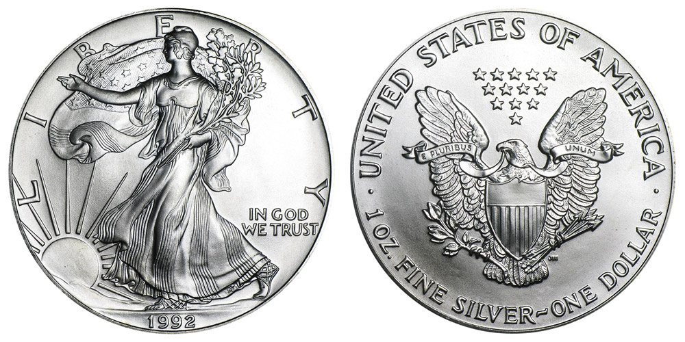 1992 S American Silver Eagle Bullion Coin Bullion (No Mint Mark 