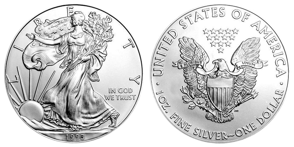 1993 American Eagle Walking Liberty 1oz Fine Silver Dollar UNC  M-1709 