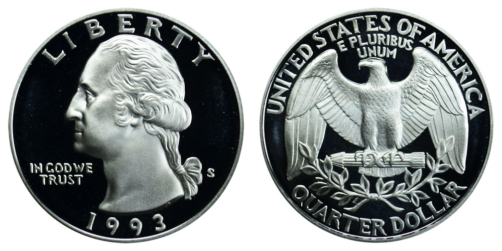 Details about   1993 S Washington Quarter 25c Gem Deep Cameo Proof CN-Clad US Coin 