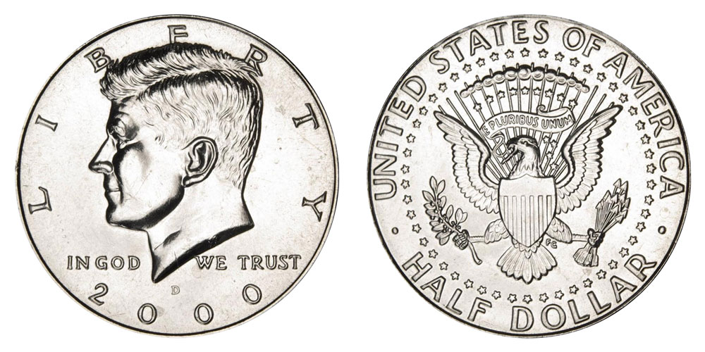 1 Coin 2000-D Kennedy Half Dollar.
