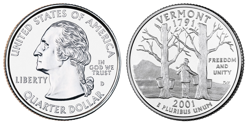 2001 D BU Vermont State Quarter Choice Uncirculated US Mint 