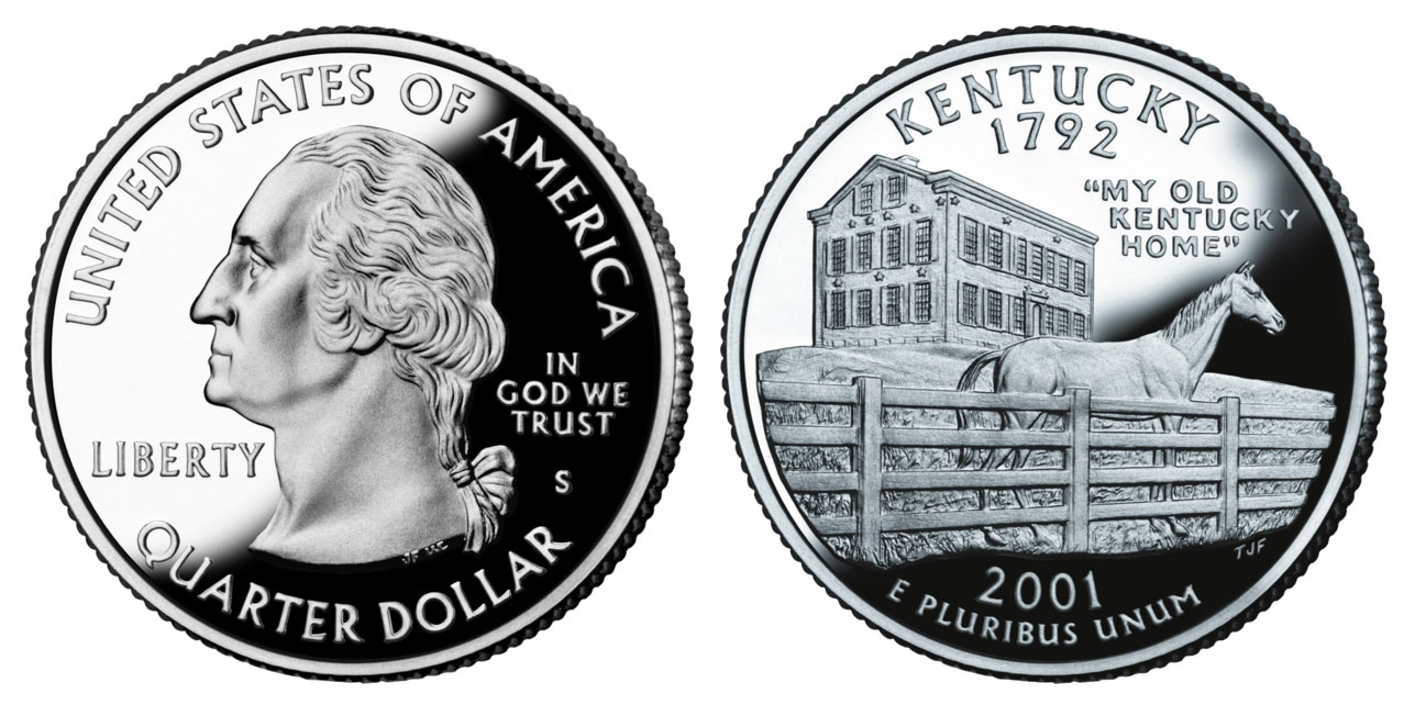 Cameo 2001 S PROOF CLAD /"Kentucky/" Statehood Washington Quarter Dollar