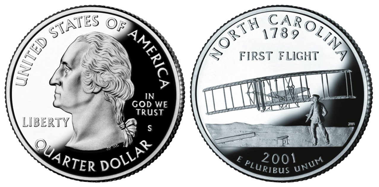 Statehood US Quarter c/n clad 2001-S Deep Cameo GEM Proof North Carolina 