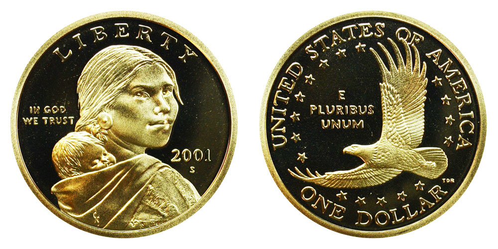 2001 P+D Sacagawea Dollars ~ With Eagle in Flight Reverse in Original Mint Cello 