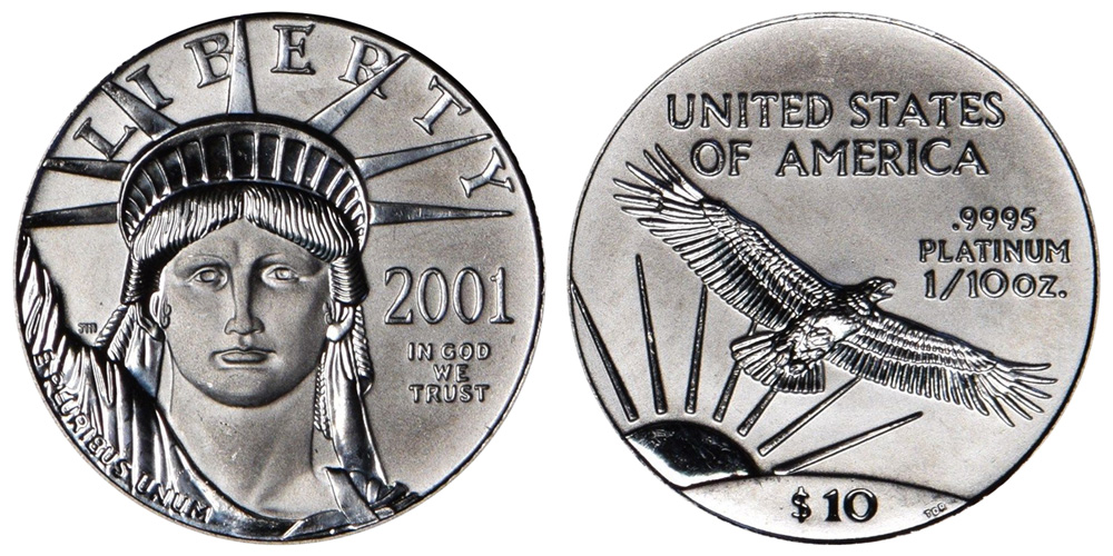 SKU #4886 2001 1/10 oz Platinum American Eagle BU