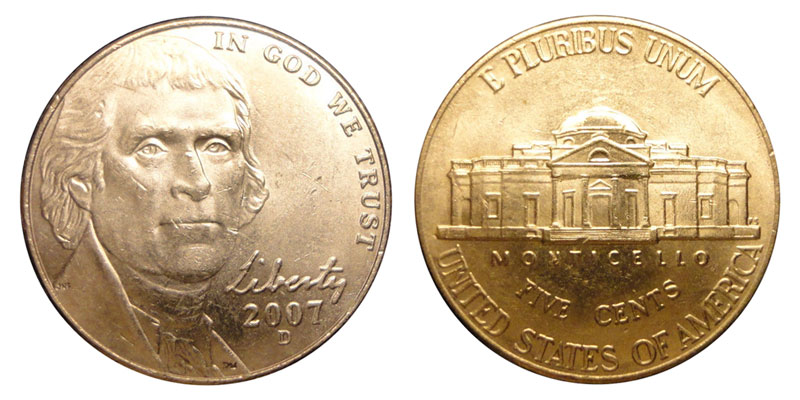 2007 P&D Jefferson Nickels From SATIN Mint Set 