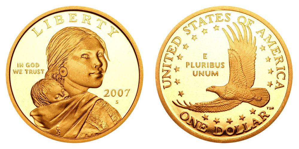 2007 S Native American Sacagawea Golden Small Dollars   Proof Deep Cameo 