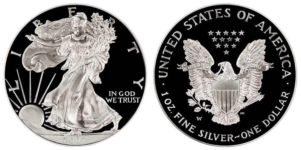 Silver Proof 2007 American Silver Eagle With Velvet Box & COA *022 1 Oz 
