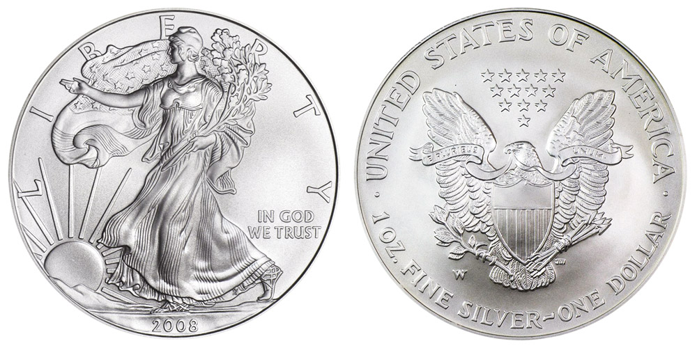 2008 W American Silver Eagle Bullion Coin Burnished Uncirculated
