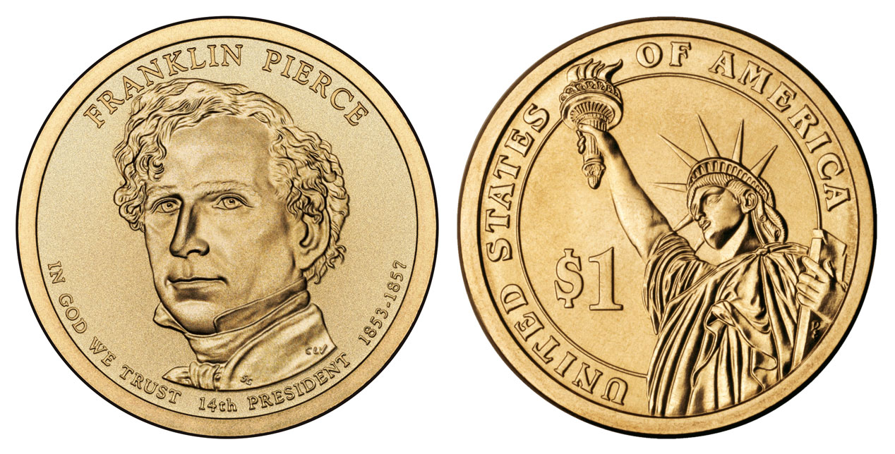 2010 P Presidential Dollar Franklin Pierce Golden Dollar Coin Value Prices,  Photos & Info