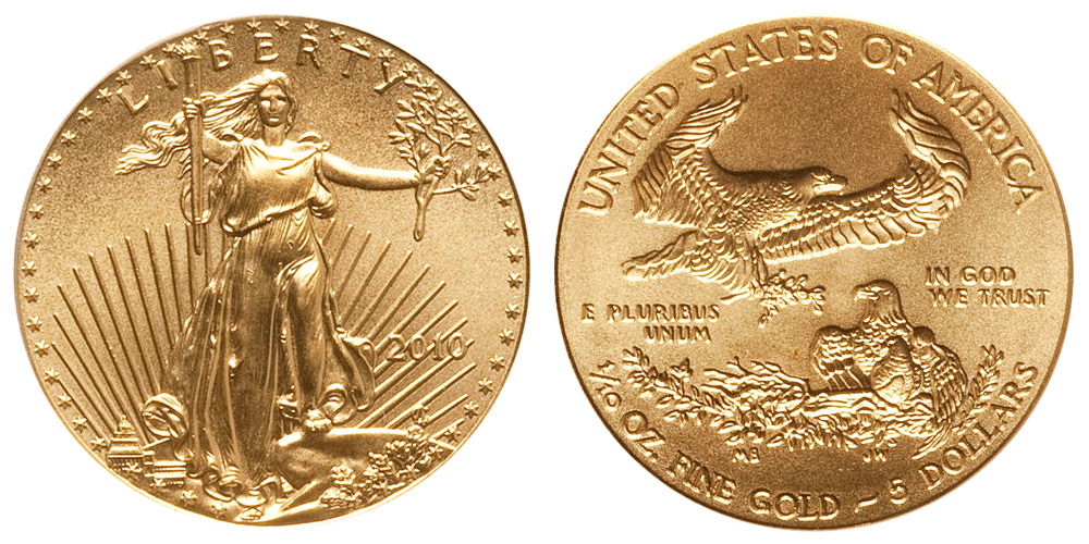 2010 Gold 1/10 oz $5 Eagle in Capitol Holder Gem BU Superb Luster #RG1 