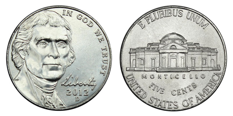 2012 P and D 2 Coim Jefferson Nickel Set In BU Condition 