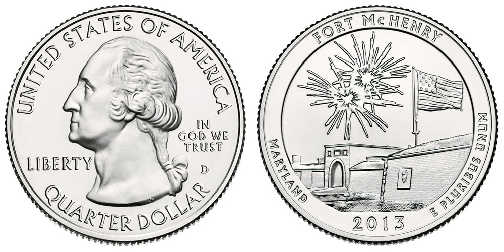 2013-D Fort Mc Henry  America The Beautiful Washington Quarter  US Mint UNC Roll