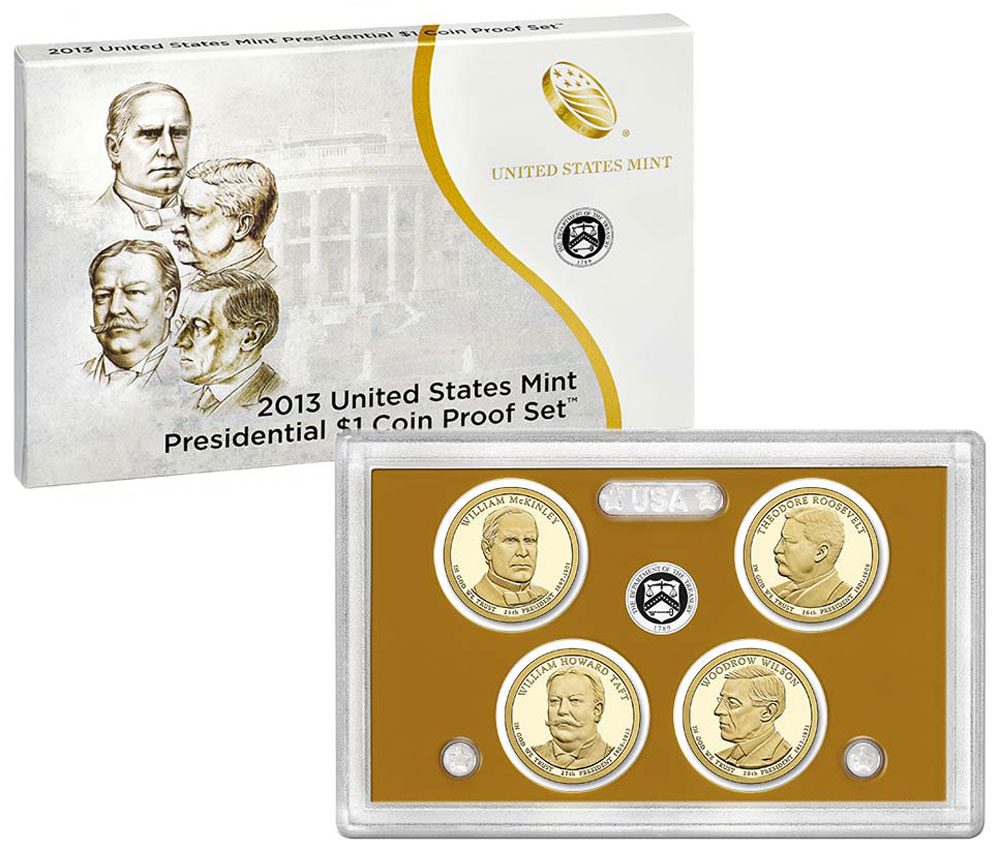 2008 S Presidential $1 Coin Proof Set 4 Dollars Box and COA as Issued by US Mint