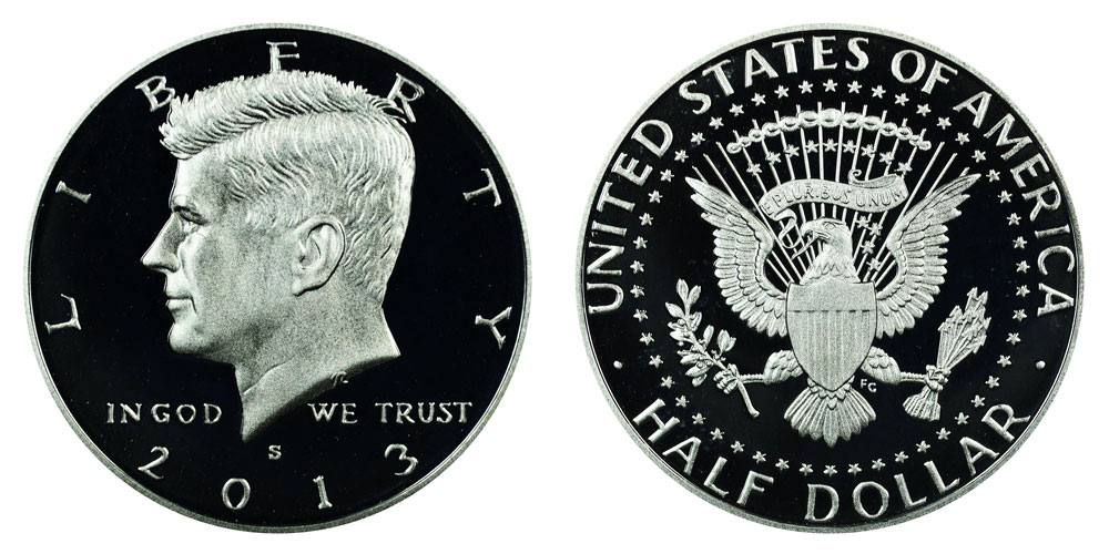 2013 P-D-S CLAD PROOF KENNEDY HALF DOLLARS in Mint Plastic 3 Coins 