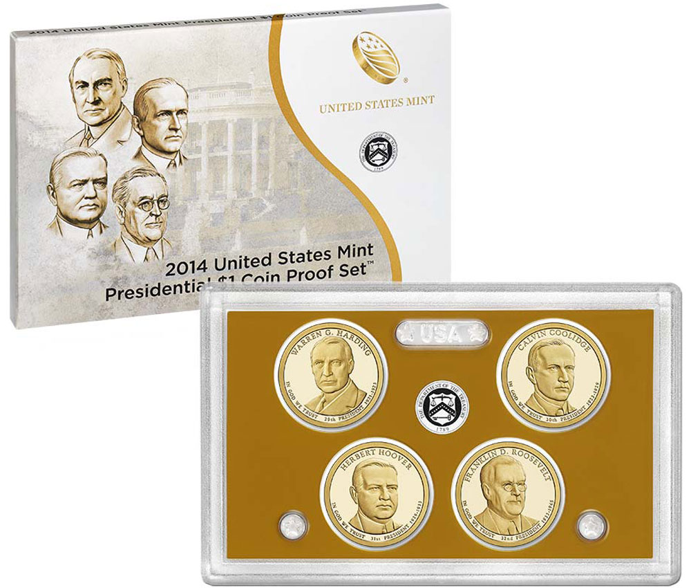 2014 S PRESIDENT DOLLAR 4 COIN PROOF SET WITH ORIGINAL BOX 
