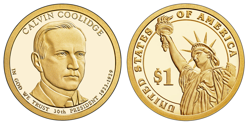 2014 S Presidential Dollar Calvin Coolidge Golden Dollar Coin